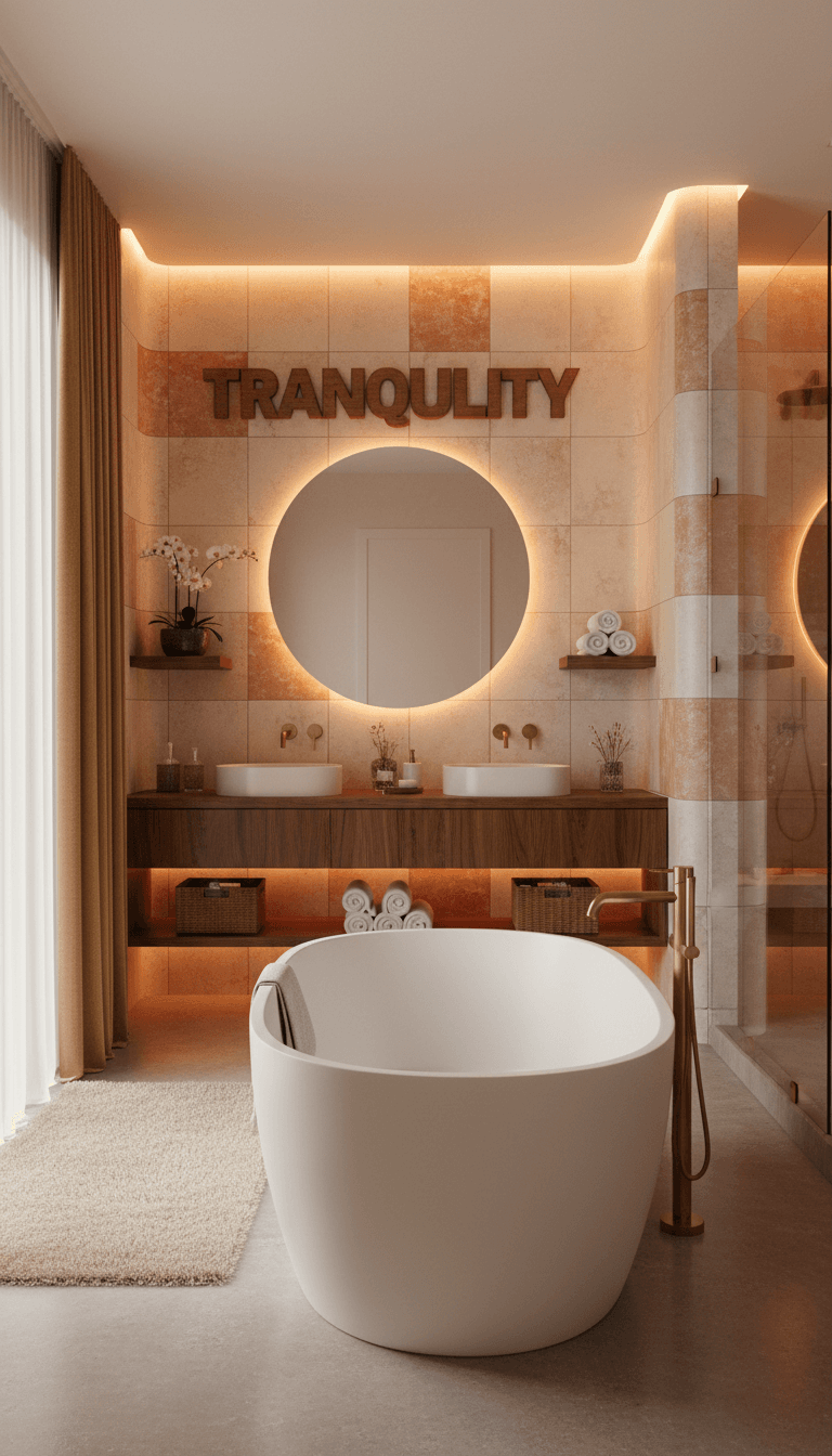 Spa-inspired master bathroom with freestanding tub and warm neutral tones