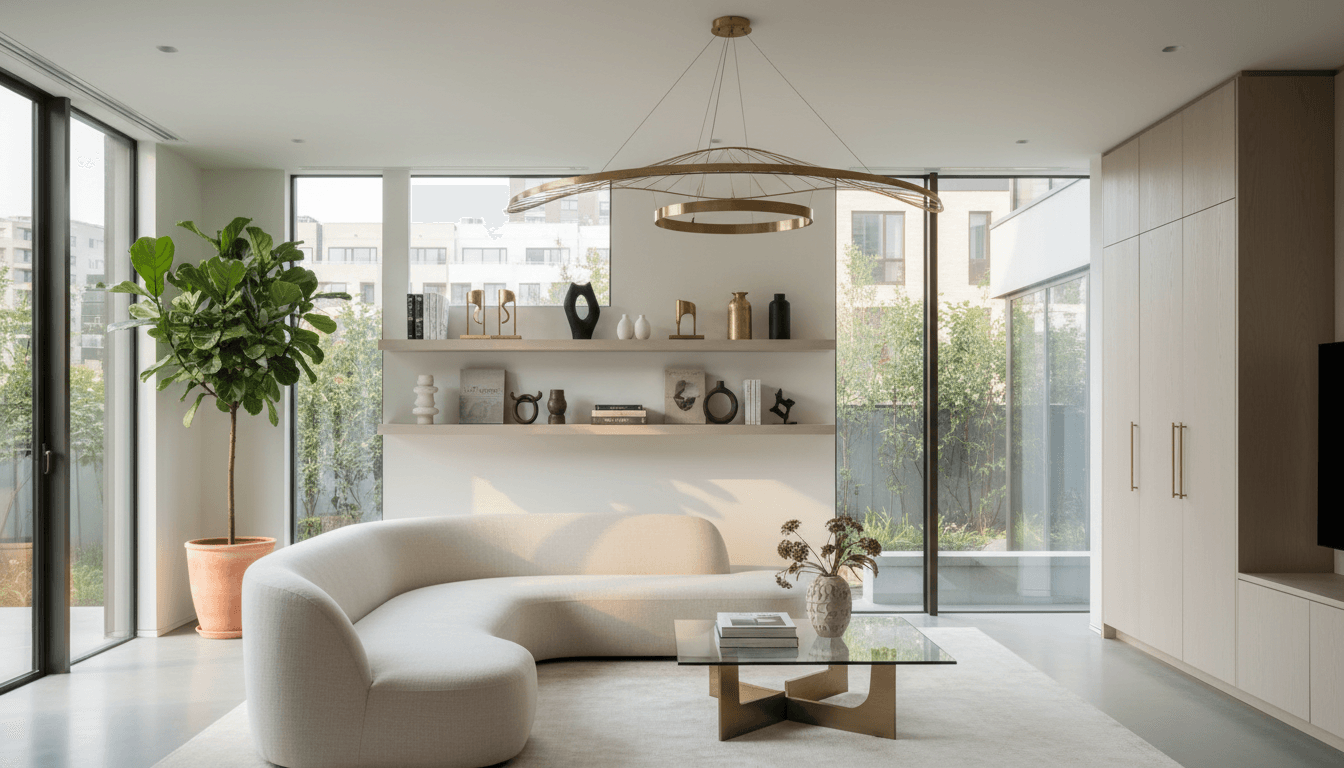 Designer living room with warm neutral tones