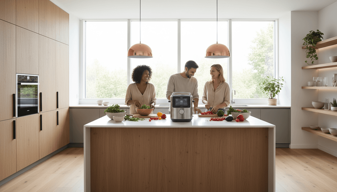 Modern kitchen with marble island and premium appliances