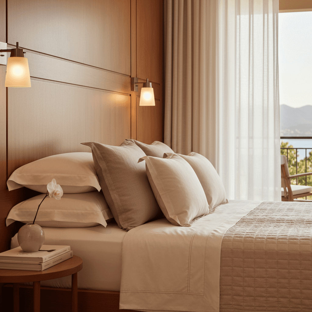 Luxury master bedroom with soft neutral palette